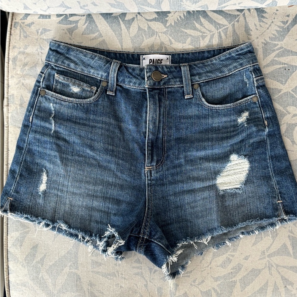 PAIGE Blue Distressed Denim Shorts - MARGOT Short